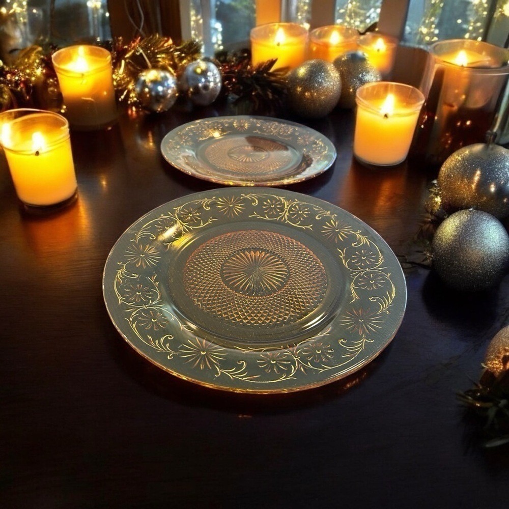 Depression Glass Clear "Daisy" Indiana Glass 11.25" Platters set of two vintage